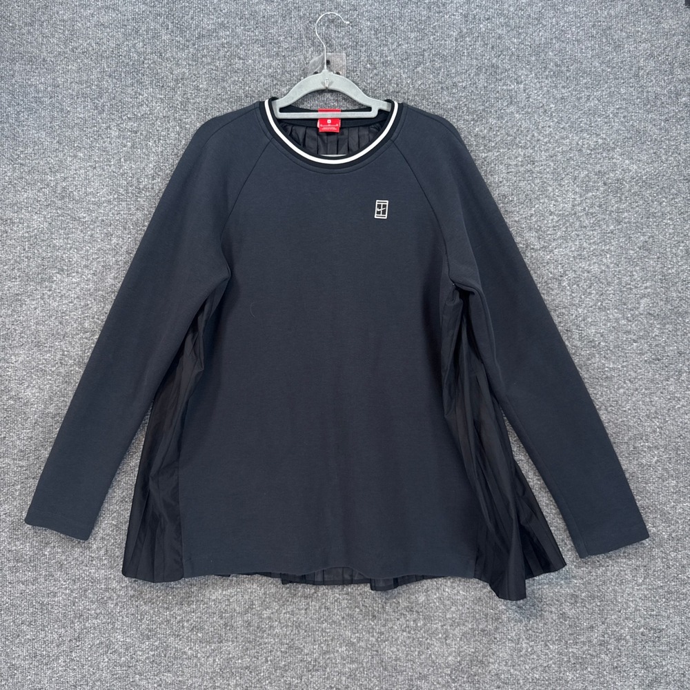 Nike NikeCourt Shirt Womens Medium Black Pleated Long Sleeve Athletic Tennis